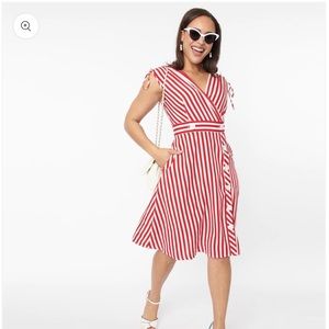 NWT Unique Vintage Voodoo Vixen Red & White Striped Flare Dress